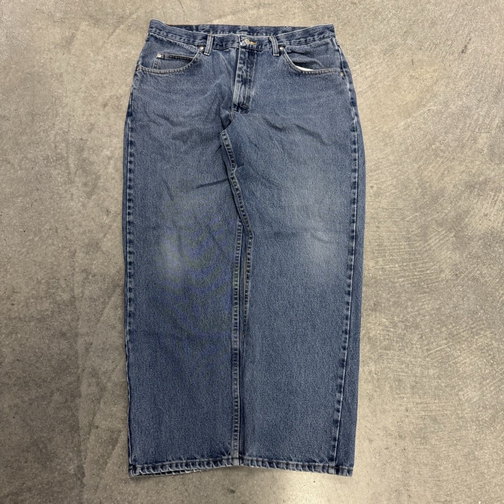 Men's Baggy Wrangler Jeans Dark Wash Baggy Relaxed Fit Essential Fits 34x29